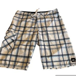 Quicksilver men’s swim plaid blue white board shorts size 31